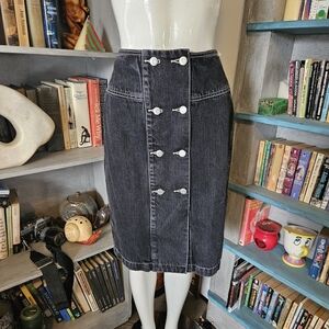 NWT Etica High Waisted Button Up Black Lea Skirt Size 27 Organic Cotton